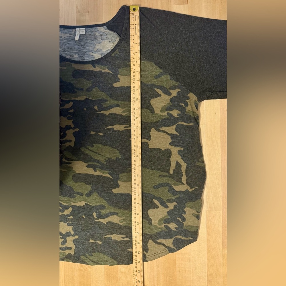 Est 1946 Women’s 3X, 22/24W Plus Camo Raglan 3/4 Rouched Sleeve Top Scoop Neck‎ - Picture 10 of 10
